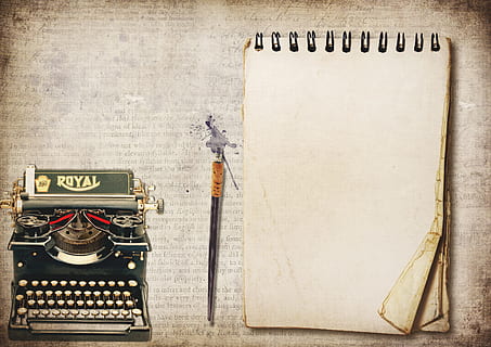 typewriter, writing pad, pen, font, notepad, copy space, letter traffic HD wallpaper