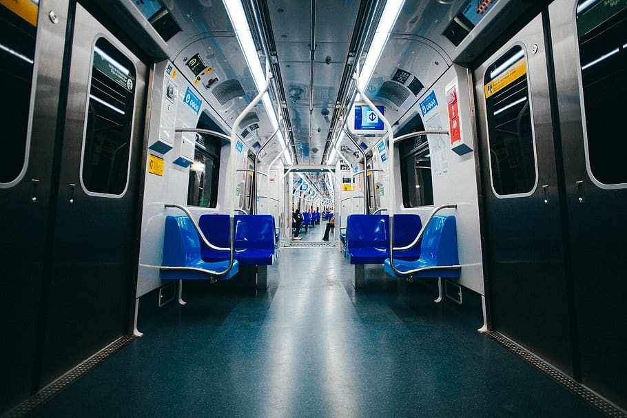 Empty Train Seat, commuter, commuters, indoors, lights, locomotive HD wallpaper