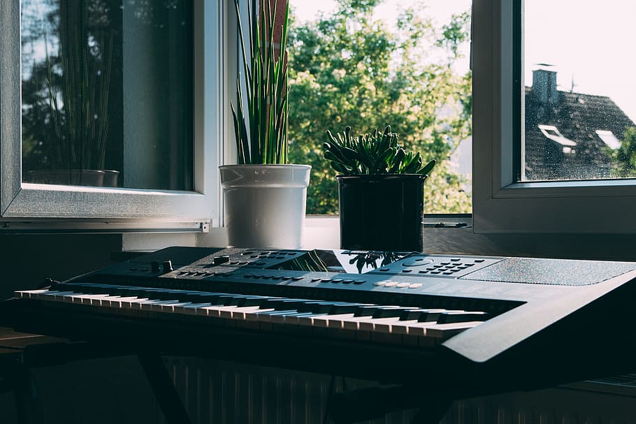 Black Electronic Keyboard Near Window, background, contemporary HD wallpaper
