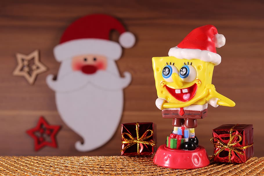 spongebob, sponge head, christmas, paid, santa hat, nicholas, HD wallpaper