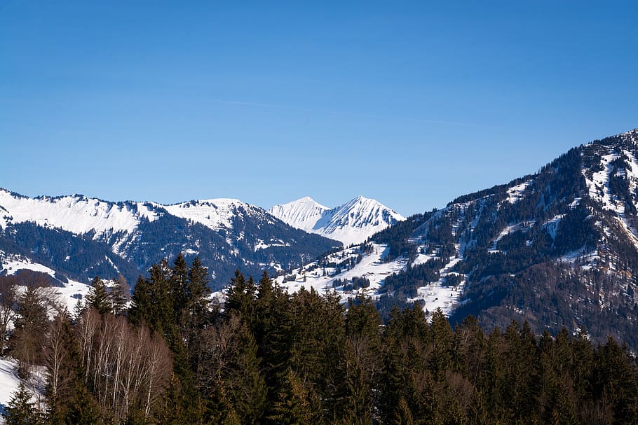 landscape, winter, nature, sky, mountains, trees, wintry, of course HD wallpaper