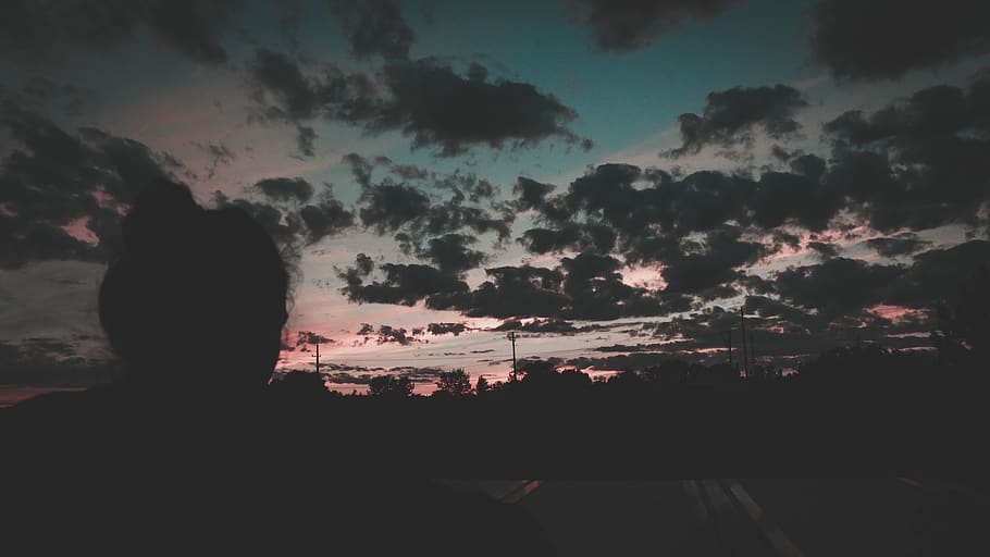 sky, clouds, blue, orange, teal, love, young, hair, bun, marina HD wallpaper