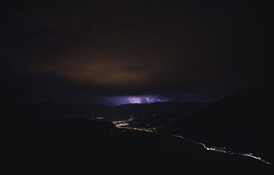 night, light, storm, purple, dark, black background, sky, illuminated HD wallpaper