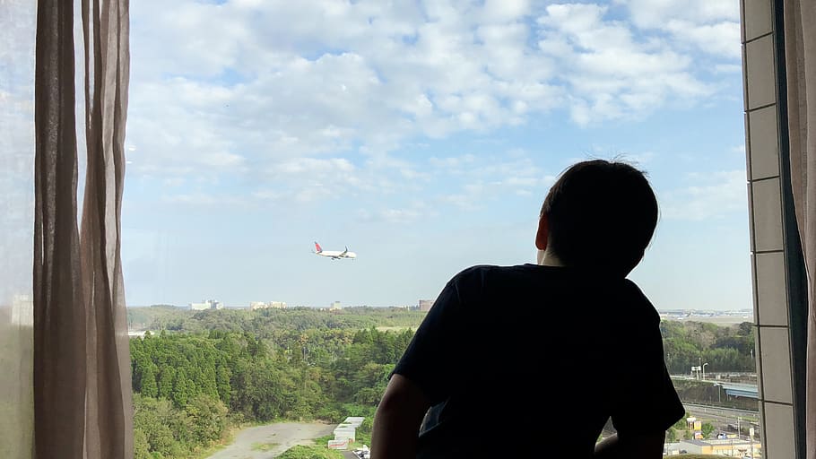 view, window, kid, travel, airplane, sky, watching, air vehicle HD wallpaper