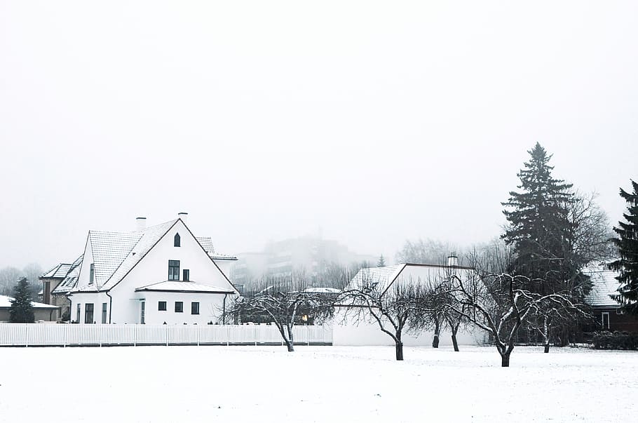 snow covered houses, nature, outdoors, winter, weather, building HD wallpaper