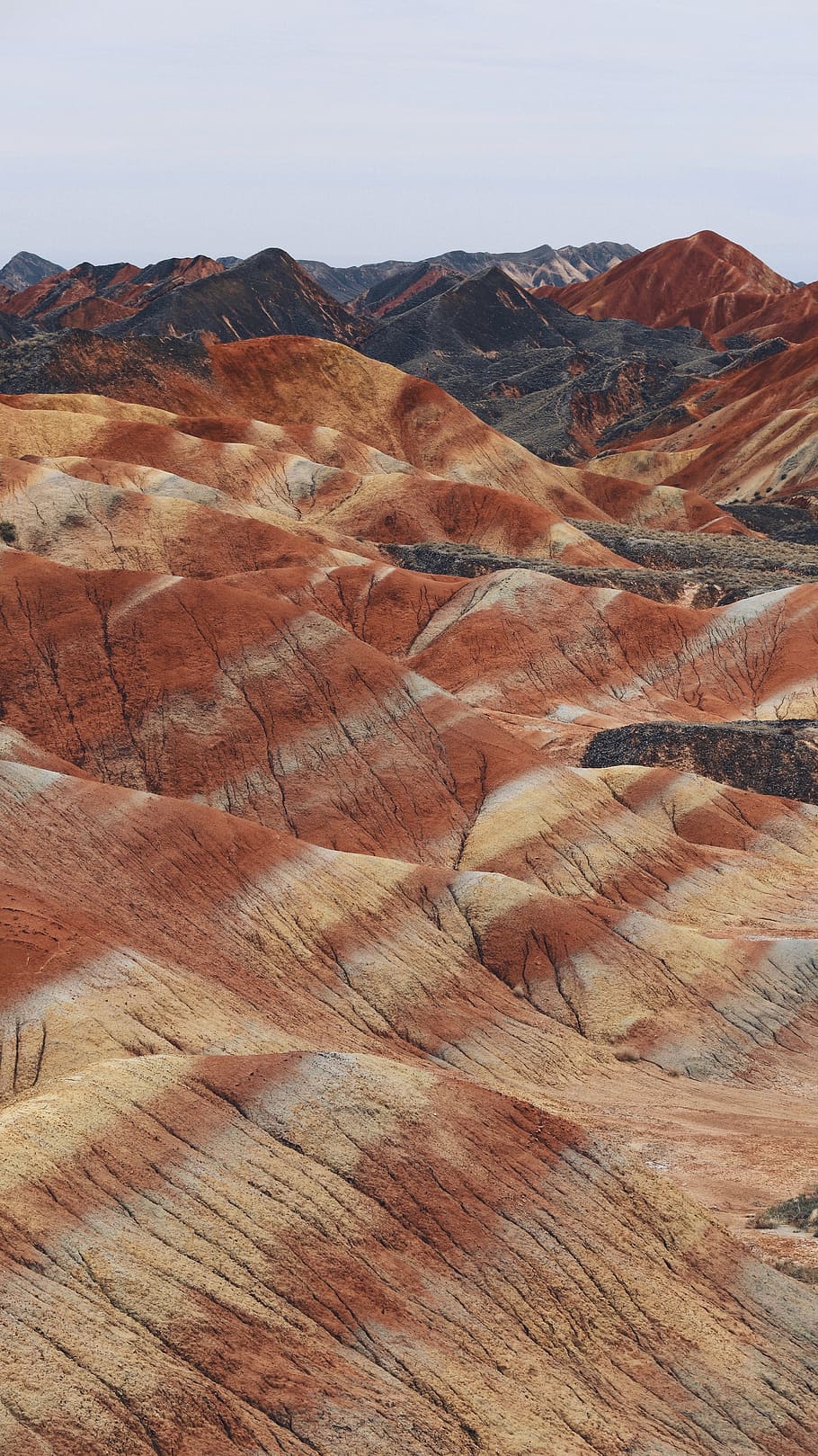 aerial photo of mountains, redrock, peru, rainbow mountain, layer, HD wallpaper
