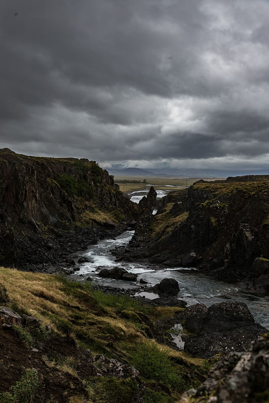 River in Between Cliffs, clouds, daylight, environment, flow HD wallpaper