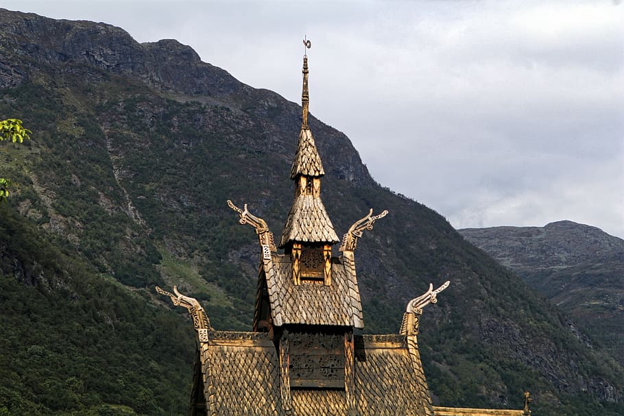 church, norway, stave church, mountains, panorama, built structure, HD wallpaper