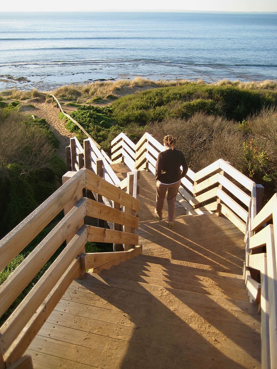 australia, summerlands, sunlight, white, girl, stairs, woman, HD wallpaper