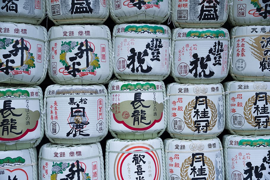 japan, japanese, writing, sake, barrel, full frame, backgrounds, HD wallpaper