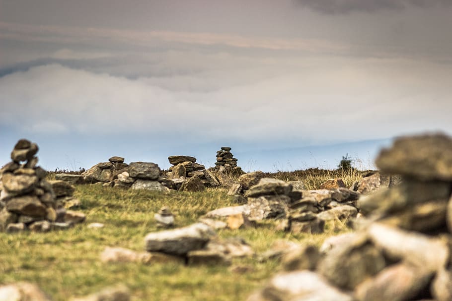 view, rocks, sky, stones, grass, nature, cloud - sky, beauty in nature HD wallpaper