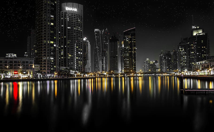 city, cityscape, city light, city at night, waterfront, skyscraper, HD wallpaper