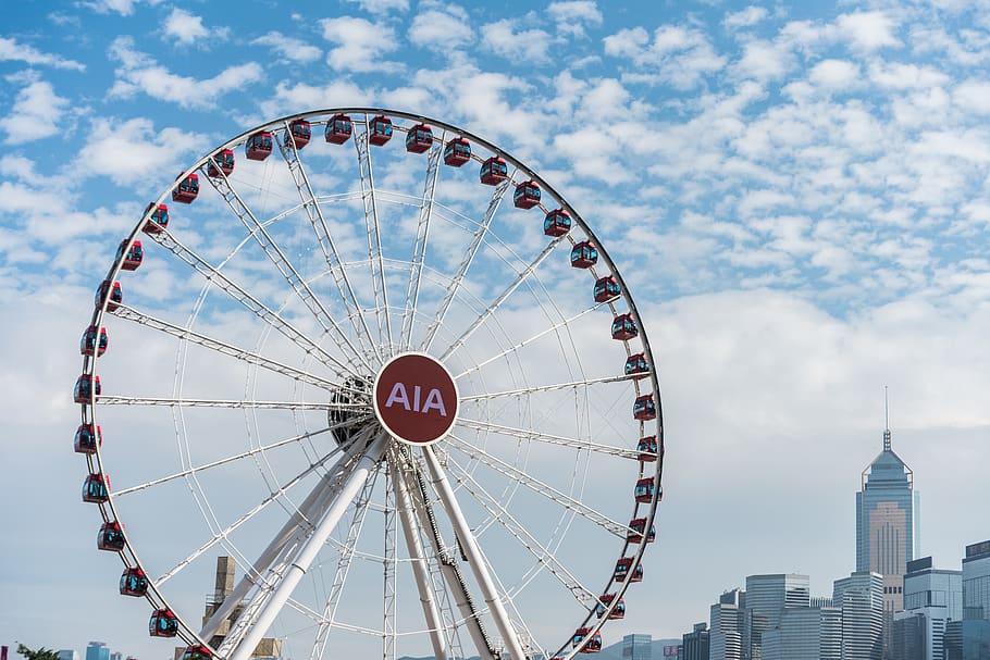 ferris wheel, amusement park, sky, amusement park ride, cloud - sky HD wallpaper