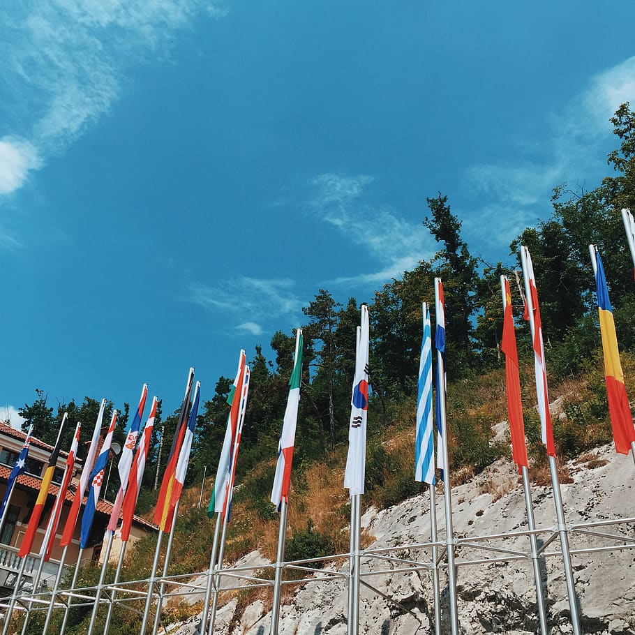 flag, nature, sky, blue, no people, barrier, day, plant, belief HD wallpaper