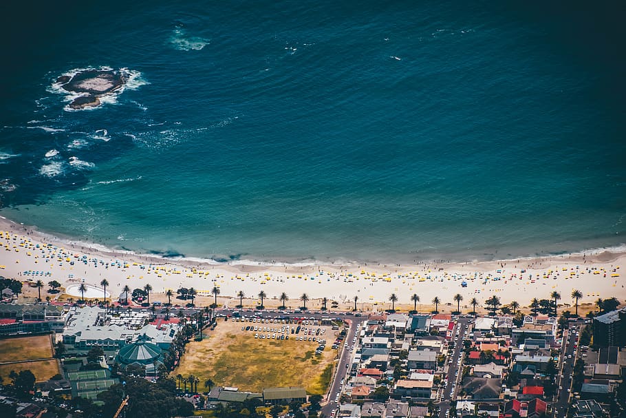 seashore during daytime, water, beach, land, crowd, architecture HD wallpaper