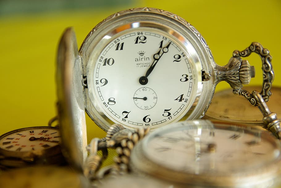 Silver-colored Pocket Watch at 1, accessory, accuracy, antique, HD wallpaper