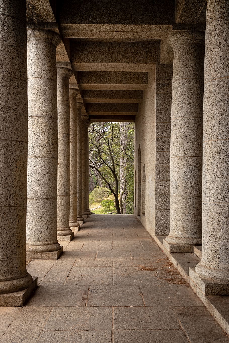 corridor, flooring, flagstone, crypt, building, column, pillar HD wallpaper
