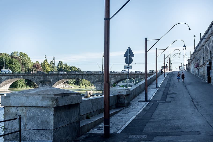 Quay in Turin, architecture, blue, bridge, building, city, cityscape HD wallpaper