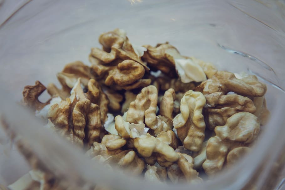 nuts in jar, flora, walnut, vegetable, seed, produce, plant, grain HD wallpaper