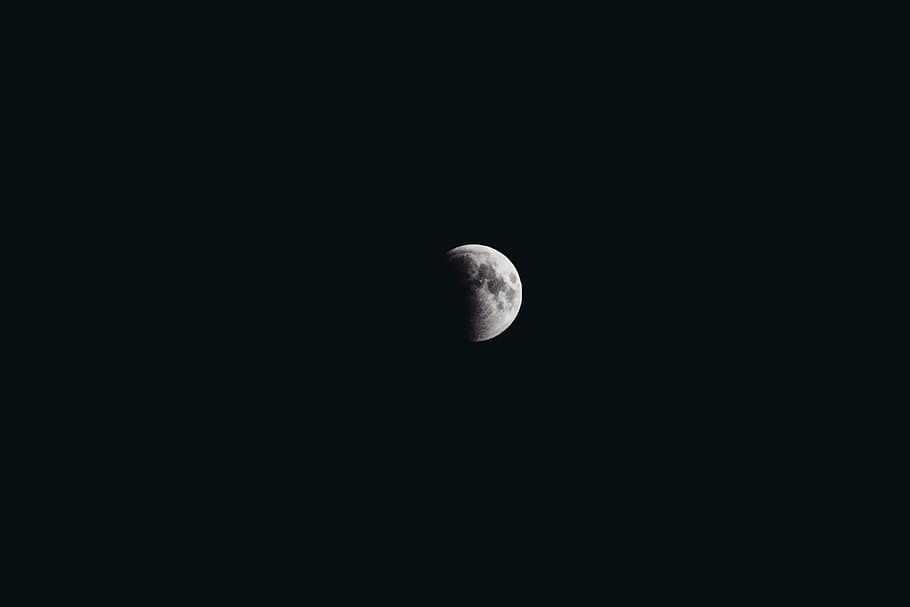 white moon at nighttime, mooneclipse, minimalism, space, star