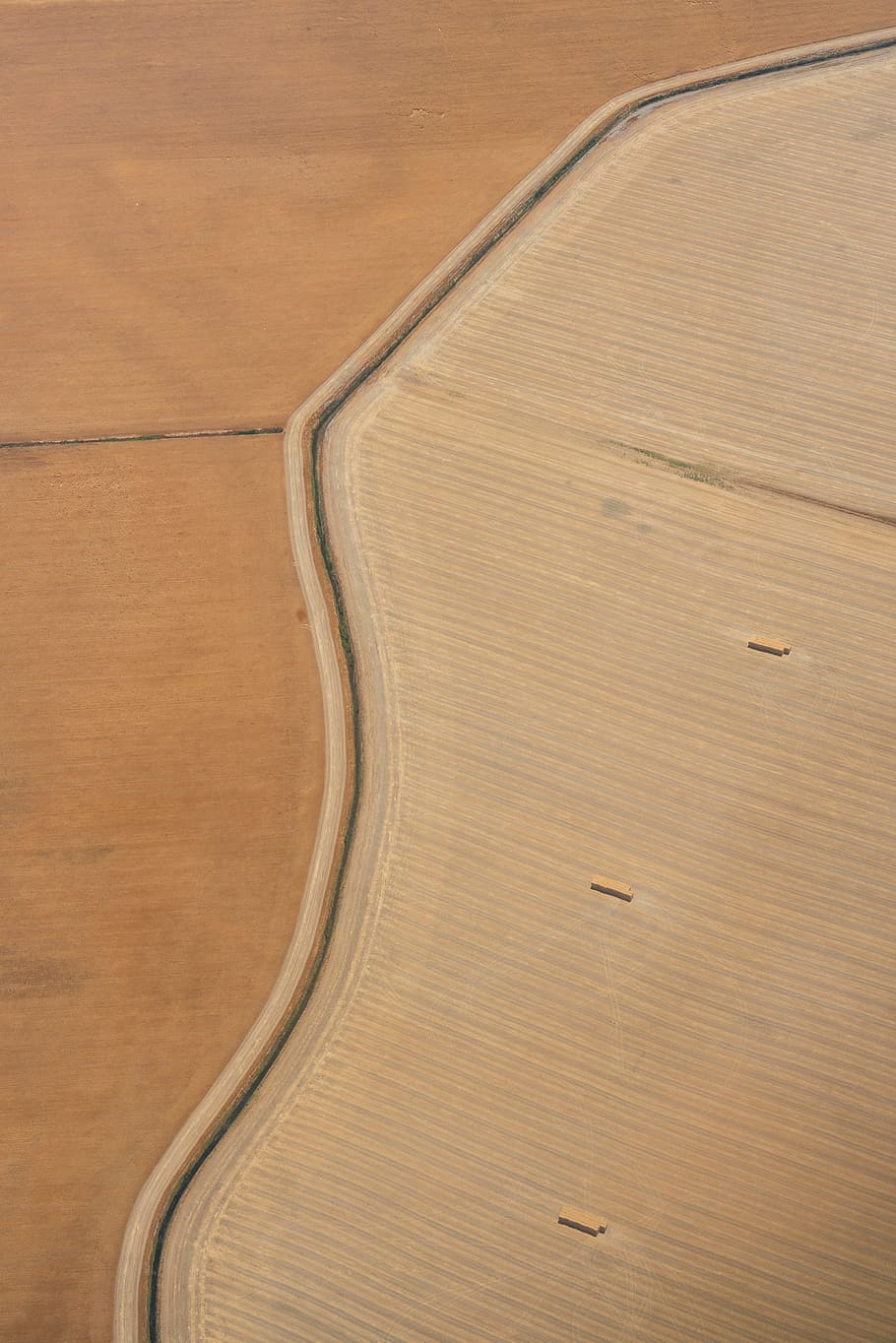 drone view, aerial view, field, path, pattern, hay, grass, farming HD wallpaper