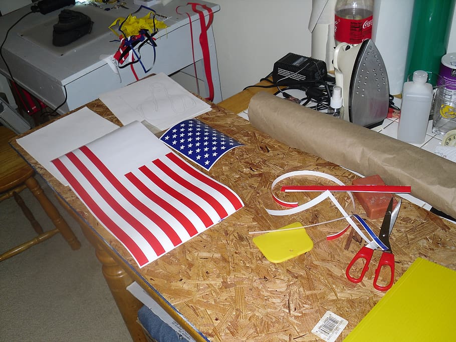 hobby, put, together, sticker, work, table, flag, patriotism HD wallpaper
