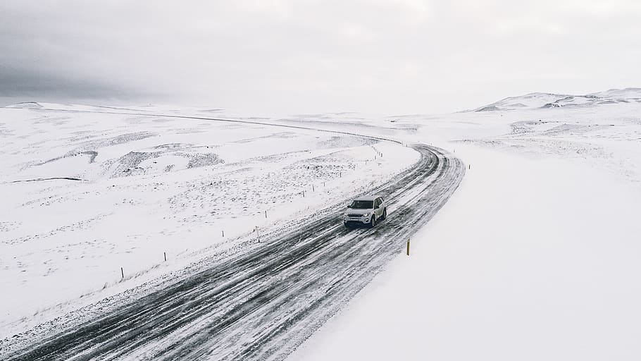 white vehicle on road, nature, snow, blizzard, winter, outdoors HD wallpaper