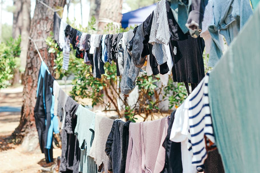 clothes hanged on rope, line, dry, tree, branch, baby clothing HD wallpaper