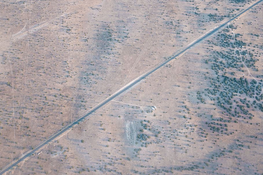 road, trees, desert, drone, no people, day, aerial view, transportation HD wallpaper