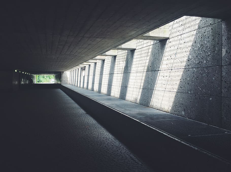 concrete tunnel, architecture, direction, built structure, the way forward HD wallpaper