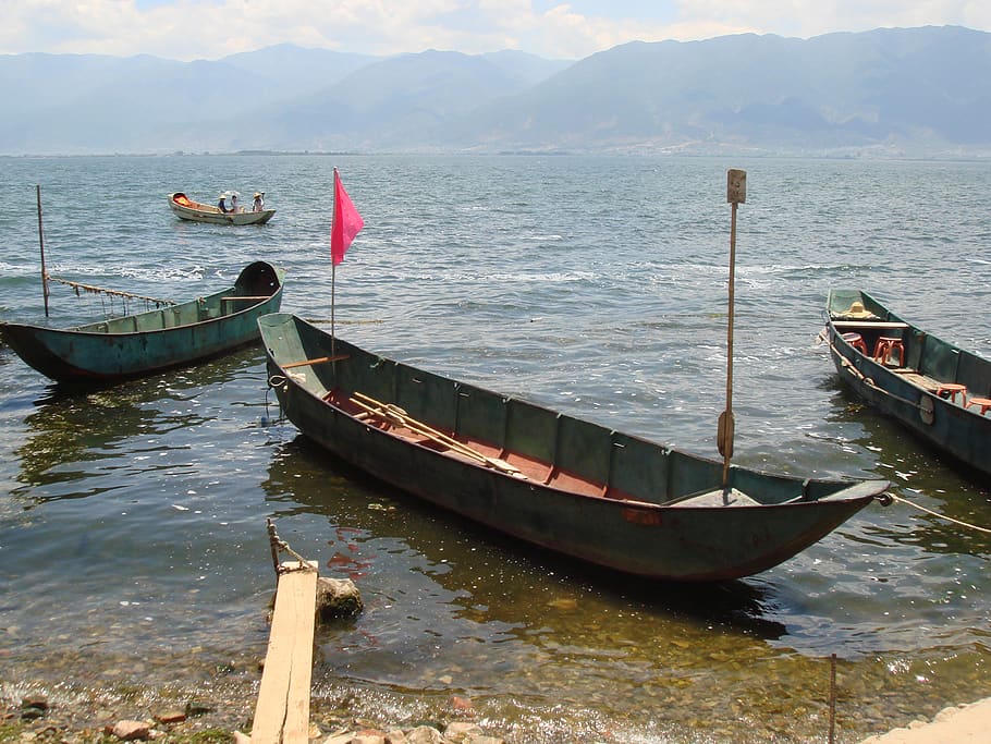 china, yunnan, boat, dali, fishing, lake, nautical vessel, water, HD wallpaper