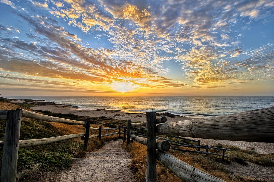 sunset, beach, sea, ocean, water, sky, dusk, summer, twilight HD wallpaper