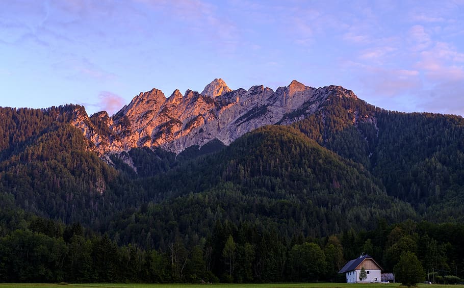 sunset, afterglow, light, mountains, dolomites, sky, clouds HD wallpaper