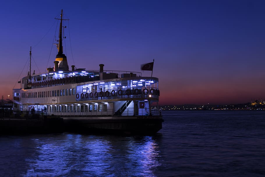 white and black ship on body of water, ferry, boat, vessel, transportation, HD wallpaper