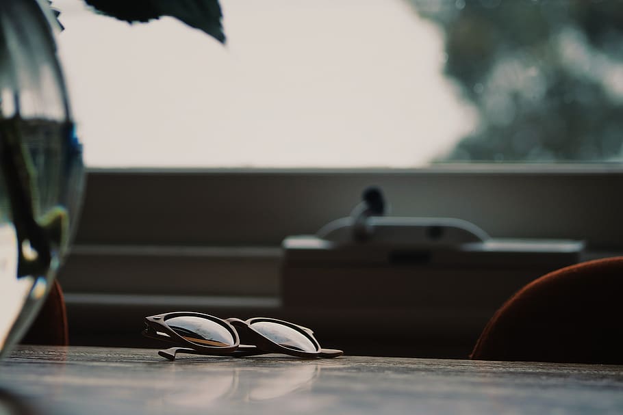 sunglasses, window, table, indoors, no people, selective focus HD wallpaper