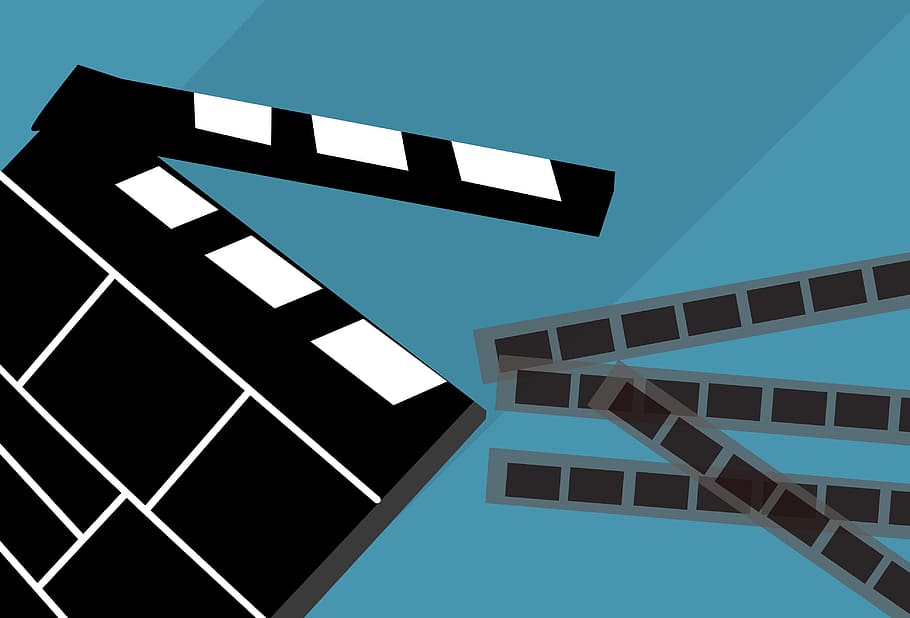 Illustration of clapboard and negatives relating to movie industry.