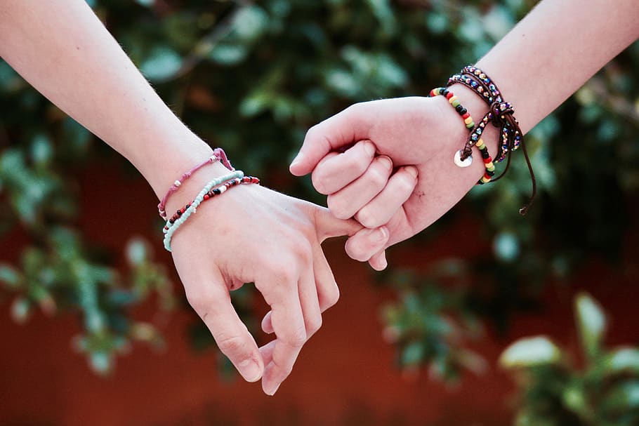 Two Person Holding Hands, adult, beads, bracelets, child, close-up, HD wallpaper