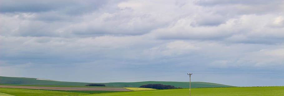fields, england, clouds, green, yellow, blue, cloud - sky, environment HD wallpaper