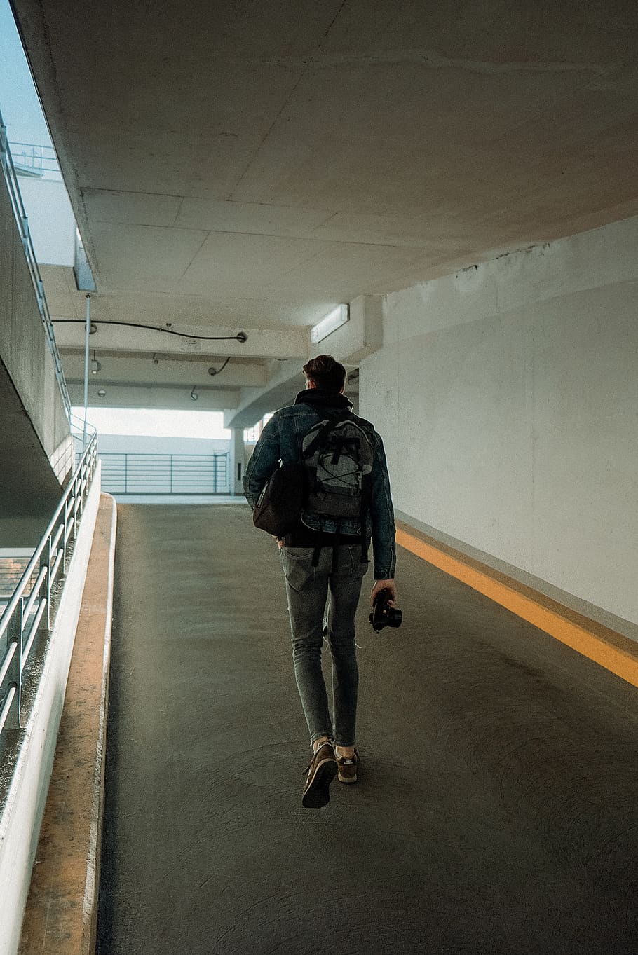 man walking on pathway, person, human, banister, handrail, apparel HD wallpaper