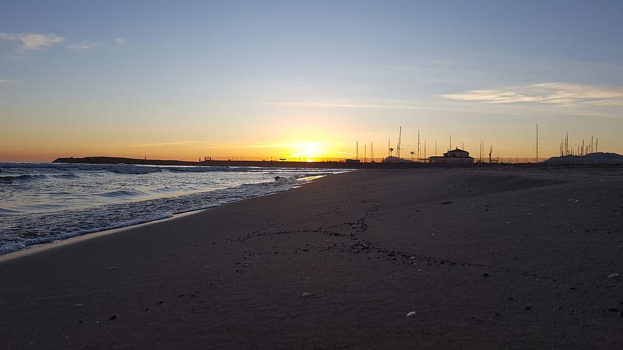 sunrise, beach, sea, sky, sunset, water, land, scenics - nature, HD wallpaper