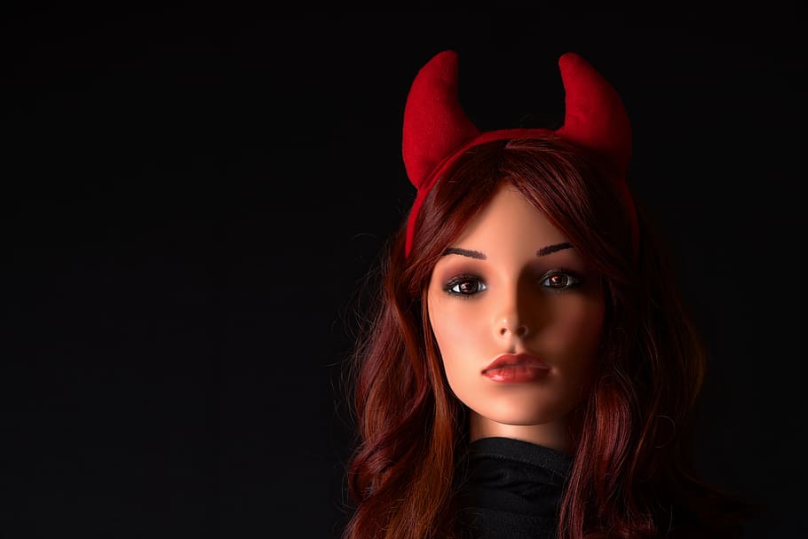 woman, devil, horns, portrait, hell, satan, diabolical, costume, HD wallpaper