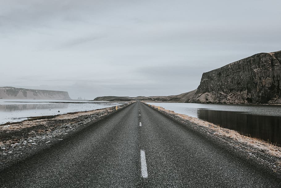road, path, highland, mountain, landscape, sea, water, the way forward HD wallpaper