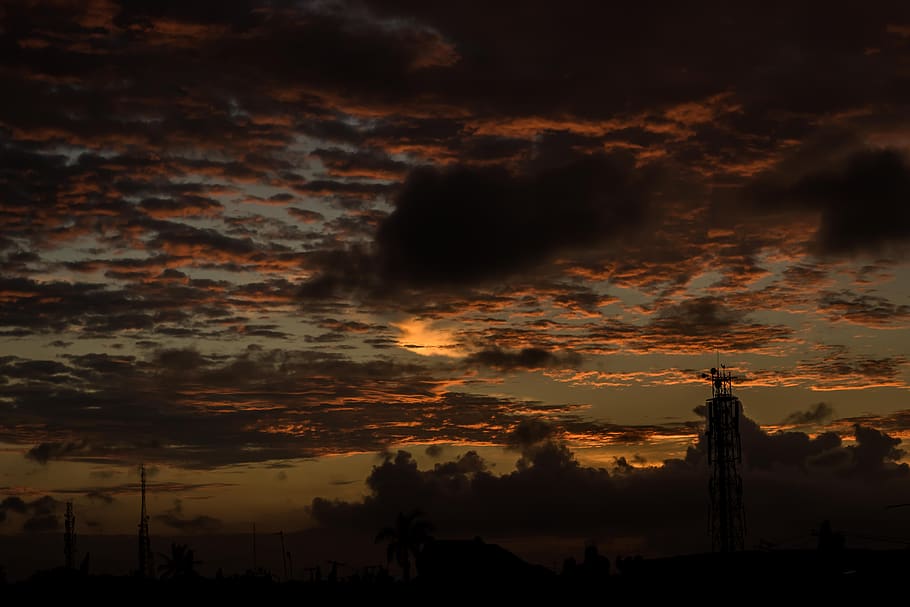 cloudy, night, moody, gloomy, cloud - sky, sunset, silhouette HD wallpaper