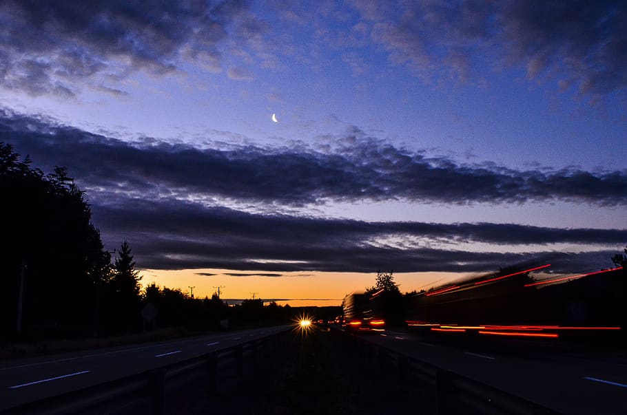 sky, night, moon, transportation, cloud - sky, road, mode of transportation HD wallpaper