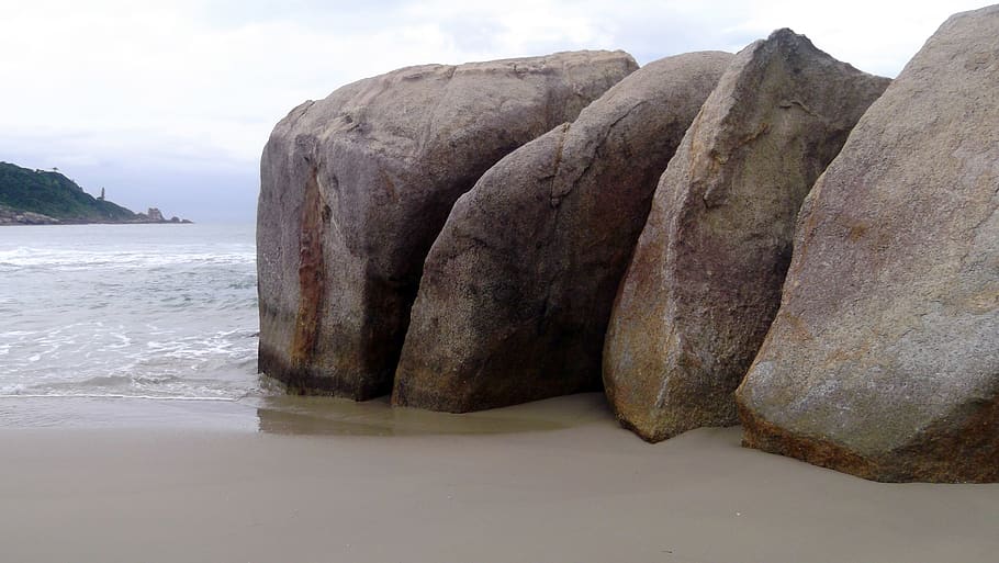 beach, sea, rocks, water, solid, rock - object, sky, land, scenics - nature HD wallpaper