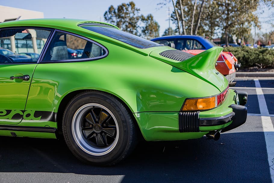 green coupe, car, automobile, wheel, machine, spoke, tire, alloy wheel HD wallpaper
