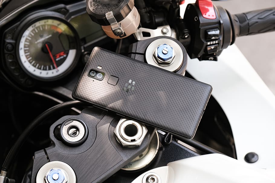 black smartphone on motorcycle fuel tank, wristwatch, machine, HD wallpaper