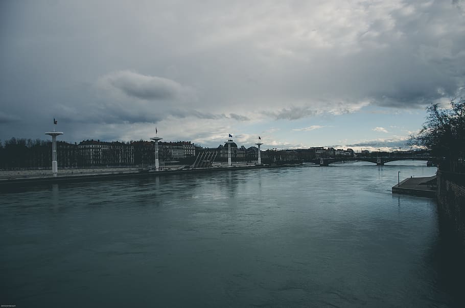 france, lyon, river, cloud - sky, water, architecture, nature HD wallpaper