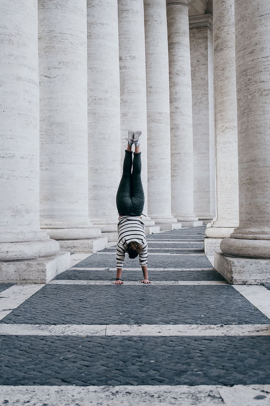 person standing on both hands, architecture, one person, built structure HD wallpaper