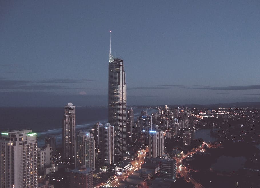 dark, night, view, city, skyline, buildings, towers, skyscrapers HD wallpaper